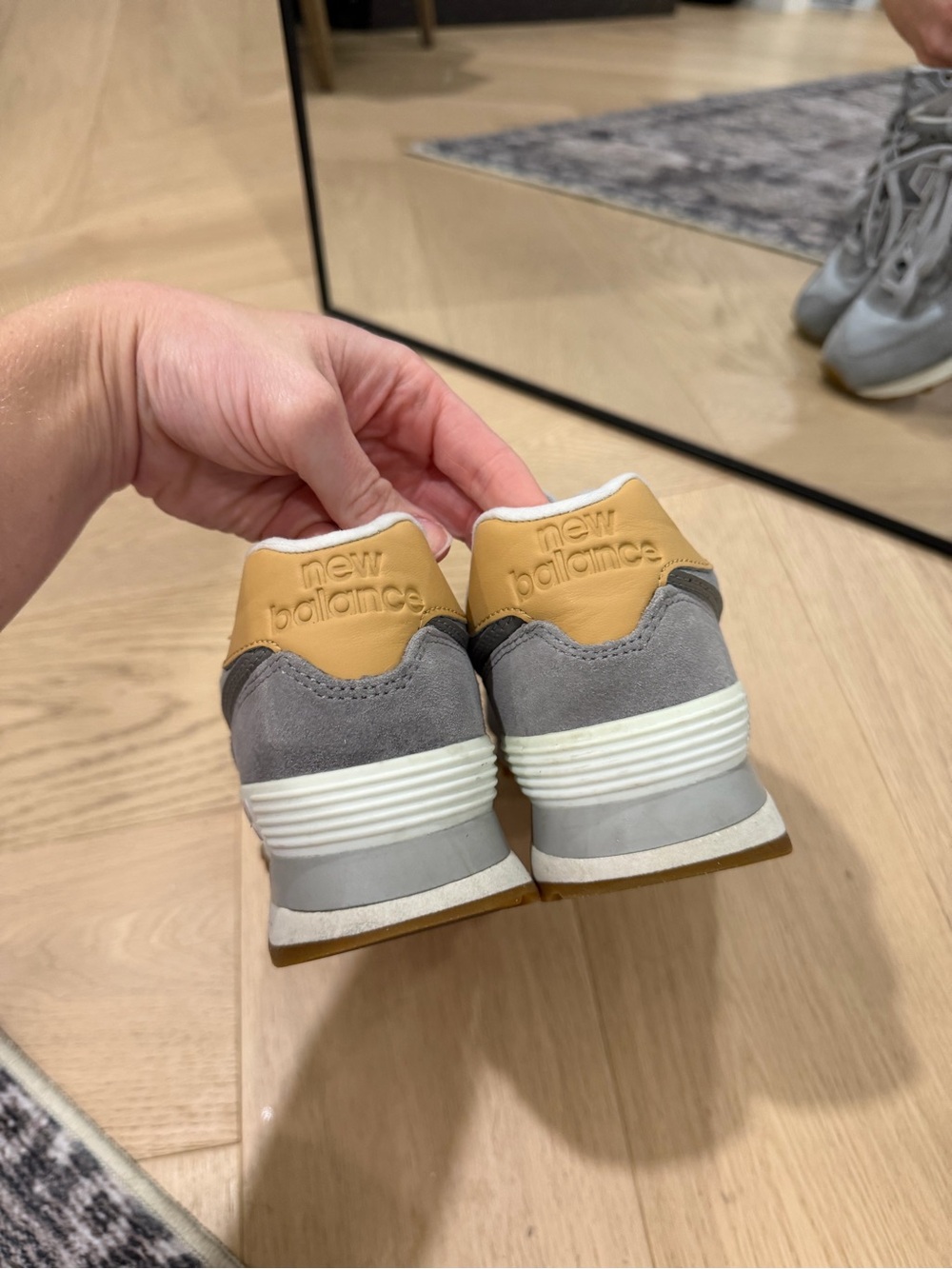 New Balance Women's Grey Suede Sneaker with Tan Heel - Picture 4 of 8